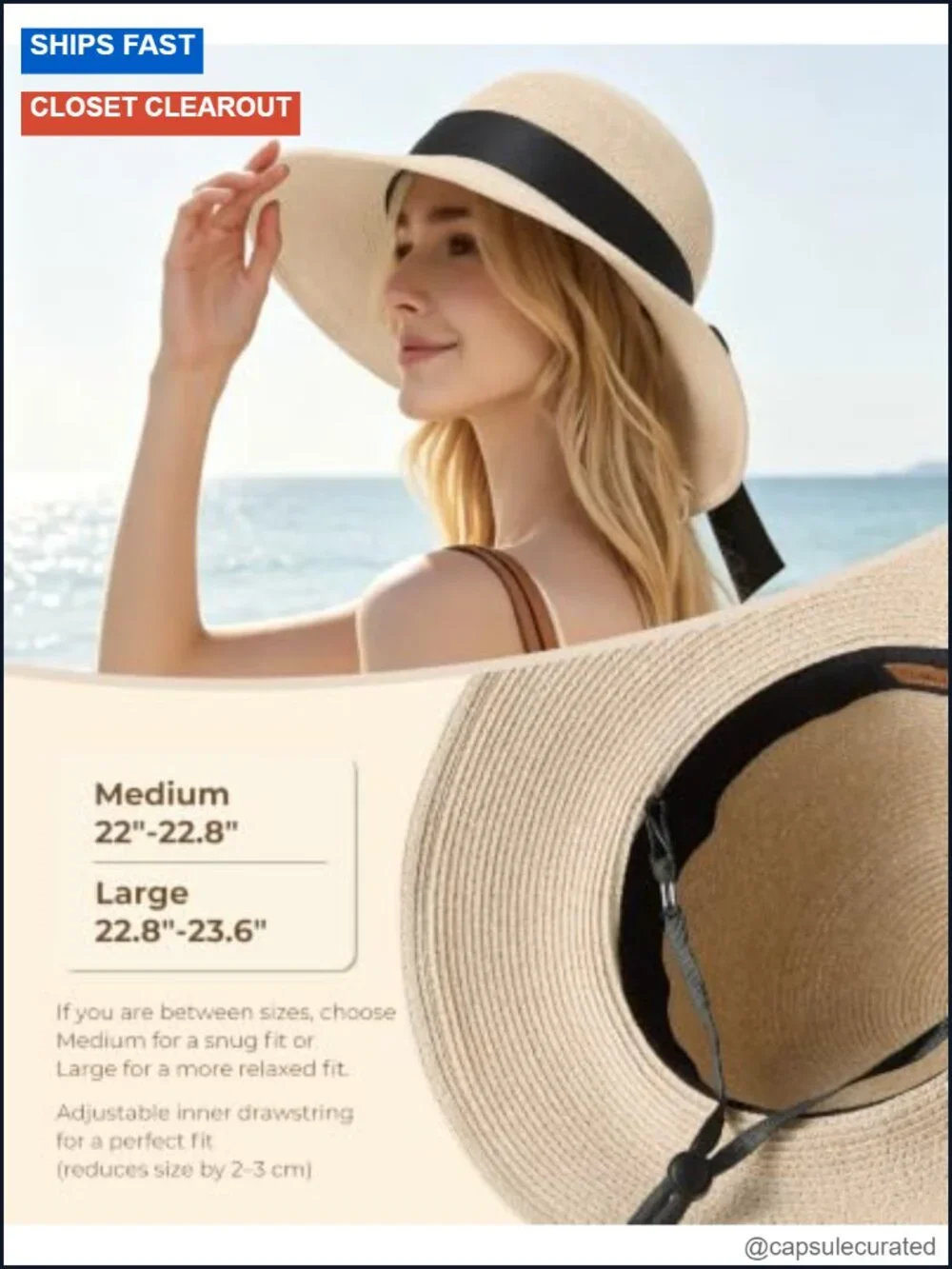 Wide Brim Straw Sun Hat for Women UPF 50+ Packable Beach Travel